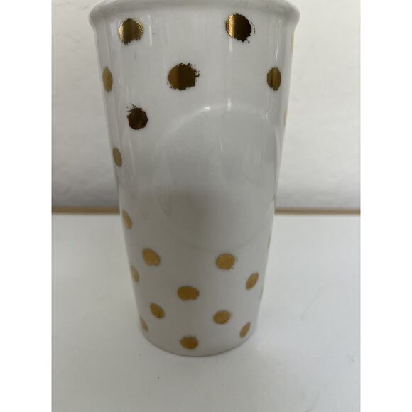Starbucks Ceramic 2014 Gold Polka Dot Collection Travel Mug Tumbler w Lid 10 oz - Picture 7 of 12